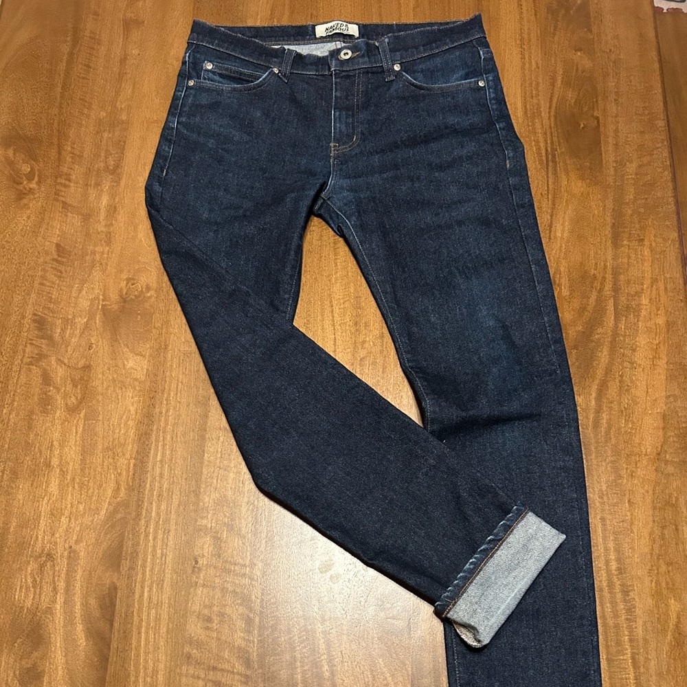 Super Guy Blue Comfort - Indigo Naked & Famous Selvedge Actual Waist 33”x32.25”